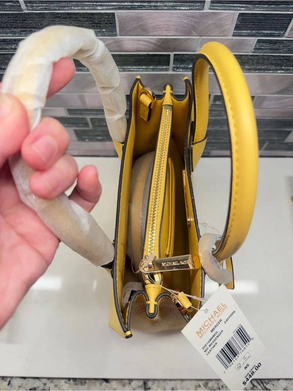 Michael Kors Mercer Medium Pebbled Leather Crossbody Bag in Daffodil Yellow